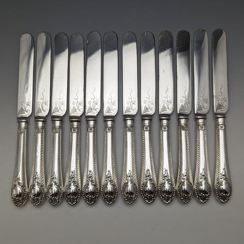 Around 1900 British antique silver plated cutlery 12 pair set in wooden box Walker & Hall